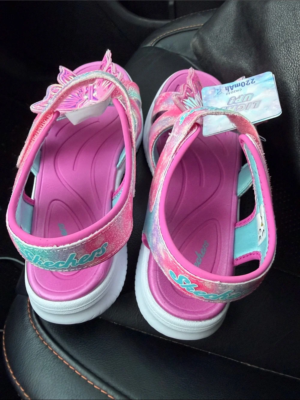 Skechers Girls' Pink Light-Up Butterfly Sandals Size 3